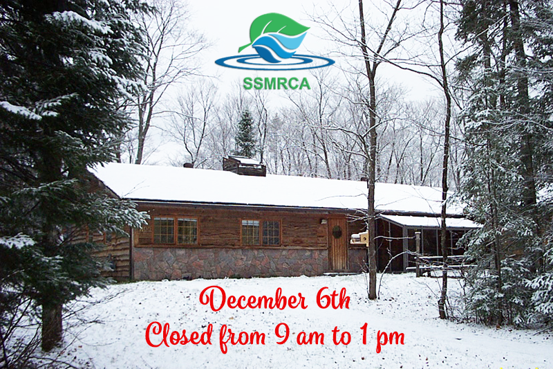 A winter view of the Sault Ste. Marie Region Conservation Authority December 6th Closed from 9 am to 1 pm